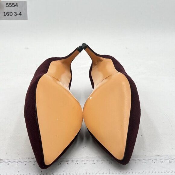 FSJ Wine Suede Kitten Heels Pointy Closed Toe Pumps Slip On Office Ladies Shoe - Picture 6 of 7